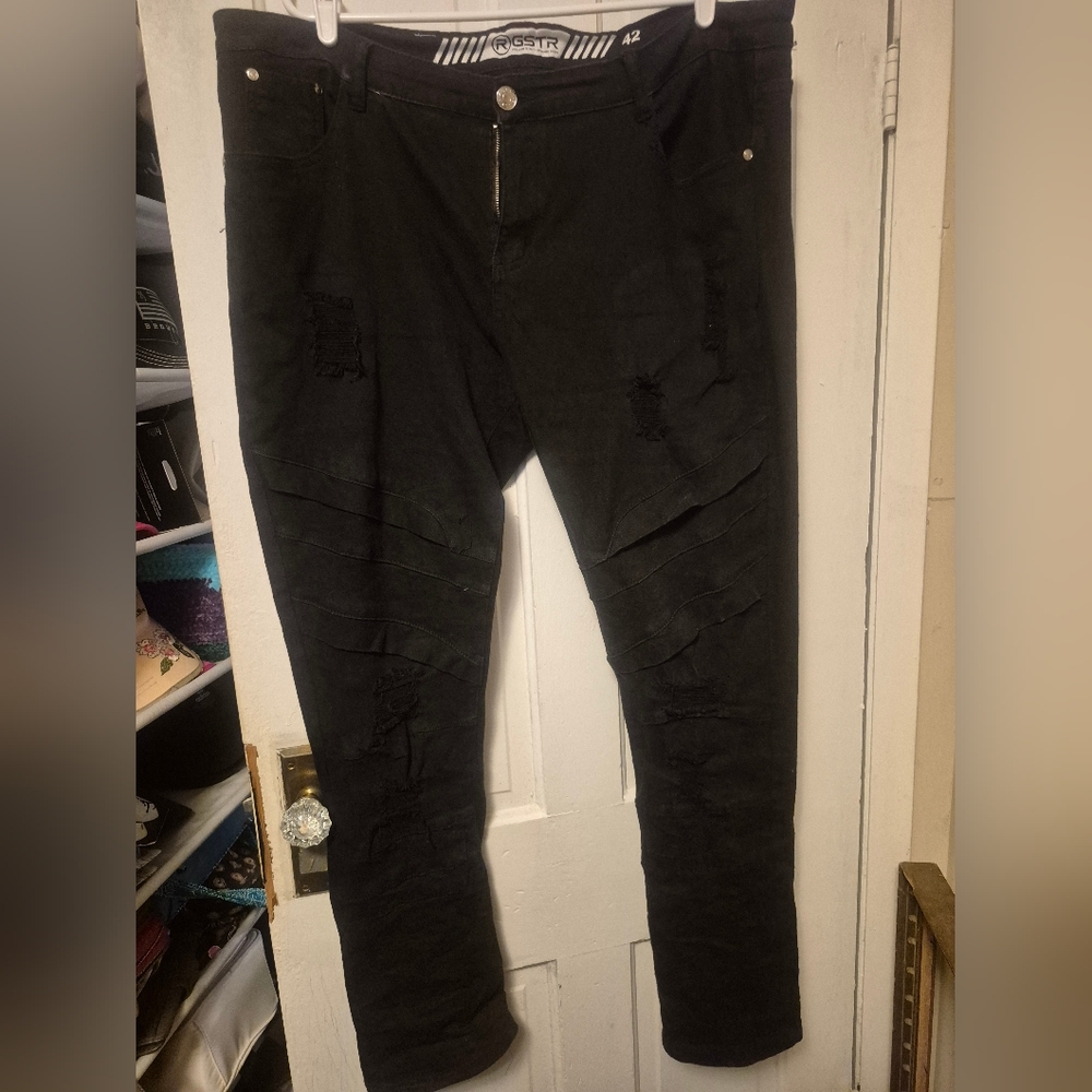 GSTR Mens Black Distressed Jeans 42x34